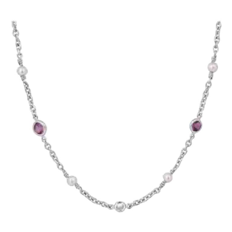 Deakin & Francis Collier en or blanc 18 carats avec tourmaline rose, diamants et perles