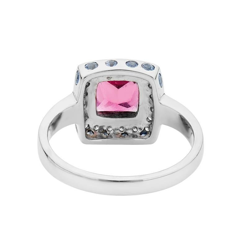 Contemporary Deakin & Francis 18 Karat White Gold Rubellite and Diamond Ring with Sapphires For Sale