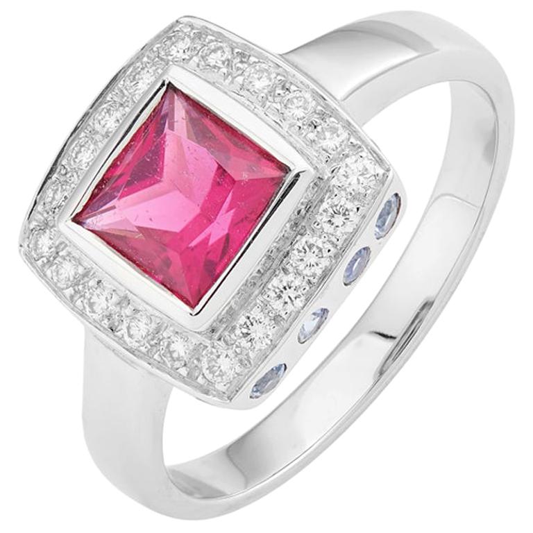 Deakin & Francis 18 Karat White Gold Rubellite and Diamond Ring with Sapphires