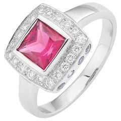 Deakin & Francis Bague en or blanc 18 carats avec rubellite et diamants et saphirs