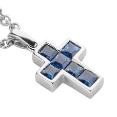 Deakin & Francis 18 Karat White Gold Sapphire Cross Pendant and Chain