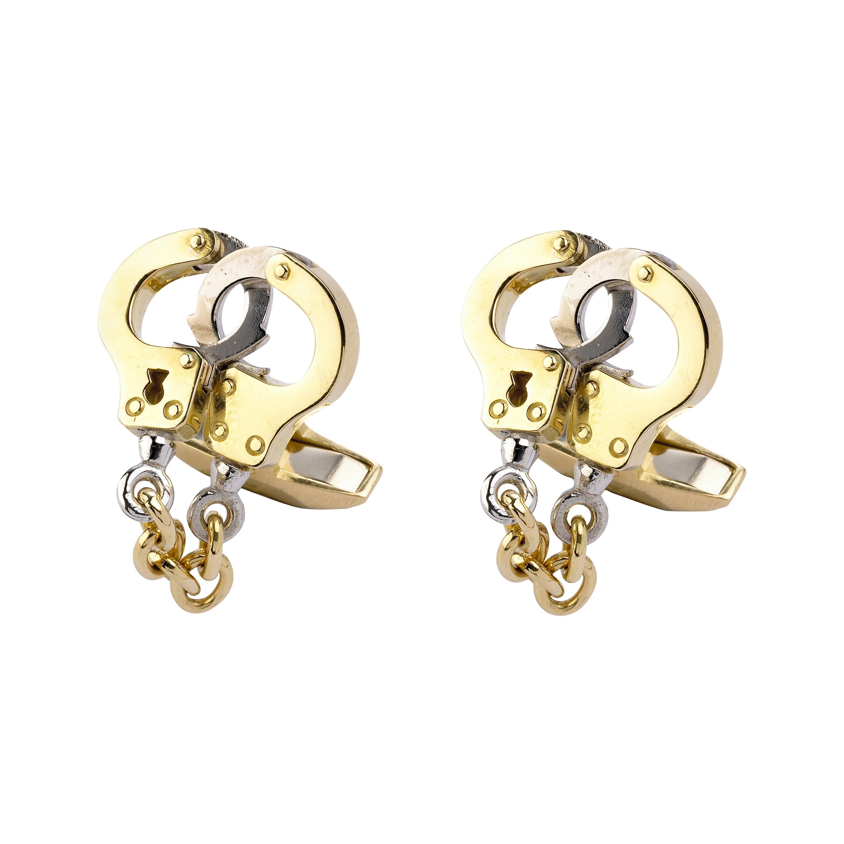 Deakin & Francis 18 Karat Yellow and White Gold Handcuff Cufflinks For Sale