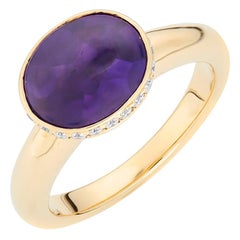 Deakin & Francis 18 Karat Yellow Gold Amethyst Ring with Diamond Border