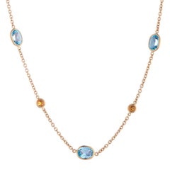 Deakin & Francis 18 Karat Yellow Gold Blue Topaz and Fire Opal Necklace
