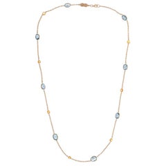 Deakin & Francis 18 Karat Yellow Gold Blue Topaz and Fire Opal Necklace