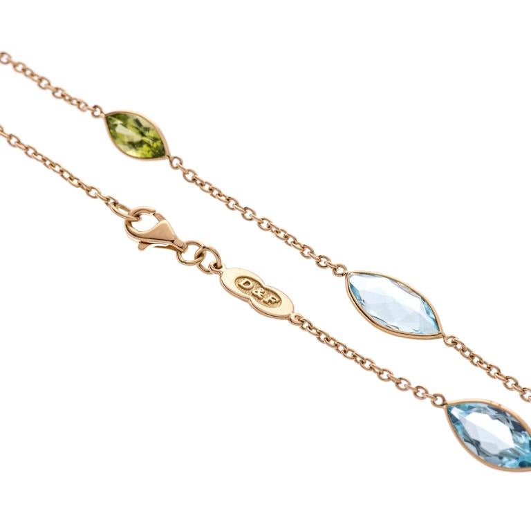 Contemporary Deakin & Francis 18 Karat Yellow Gold Blue Topaz and Peridot Necklace For Sale