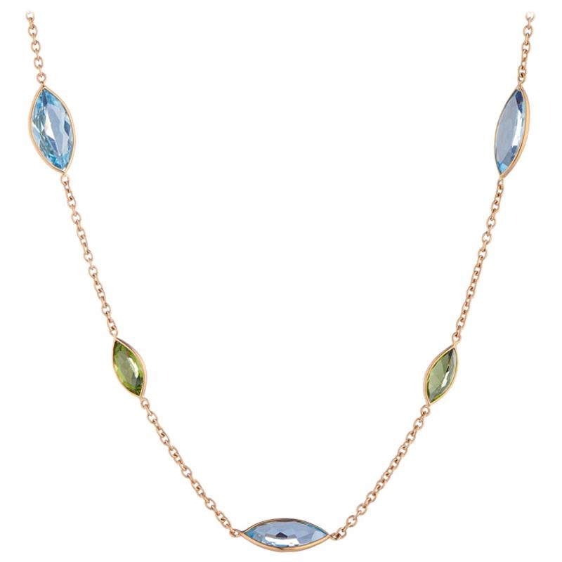 Deakin & Francis 18 Karat Yellow Gold Blue Topaz and Peridot Necklace For Sale