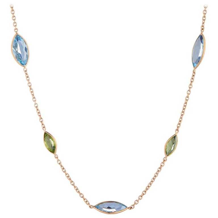 Deakin and Francis 18 Karat Yellow Gold Blue Topaz and Peridot Necklace ...