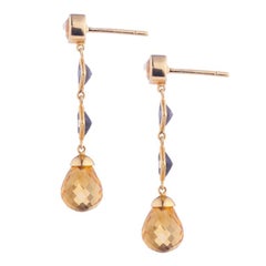 Deakin & Francis Boucles d'oreilles en goutte en or jaune 18 carats, citrine et iolite