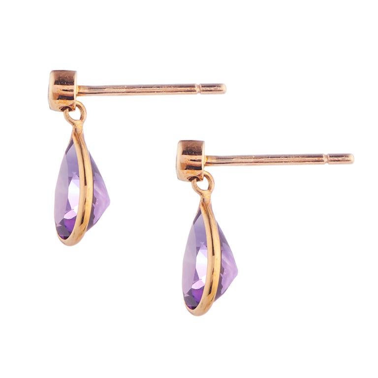 Contemporary Deakin & Francis 18 Karat Yellow Gold Diamond and Amethyst Drop Earrings For Sale