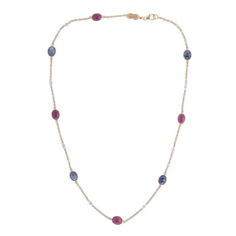 Deakin & Francis Halskette aus 18 Karat Gelbgold mit Diamant, Rubin und Saphir (Cabochon) im Angebot