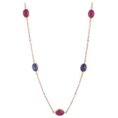 Deakin & Francis 18 Karat Yellow Gold Diamond, Ruby and Sapphire Necklace