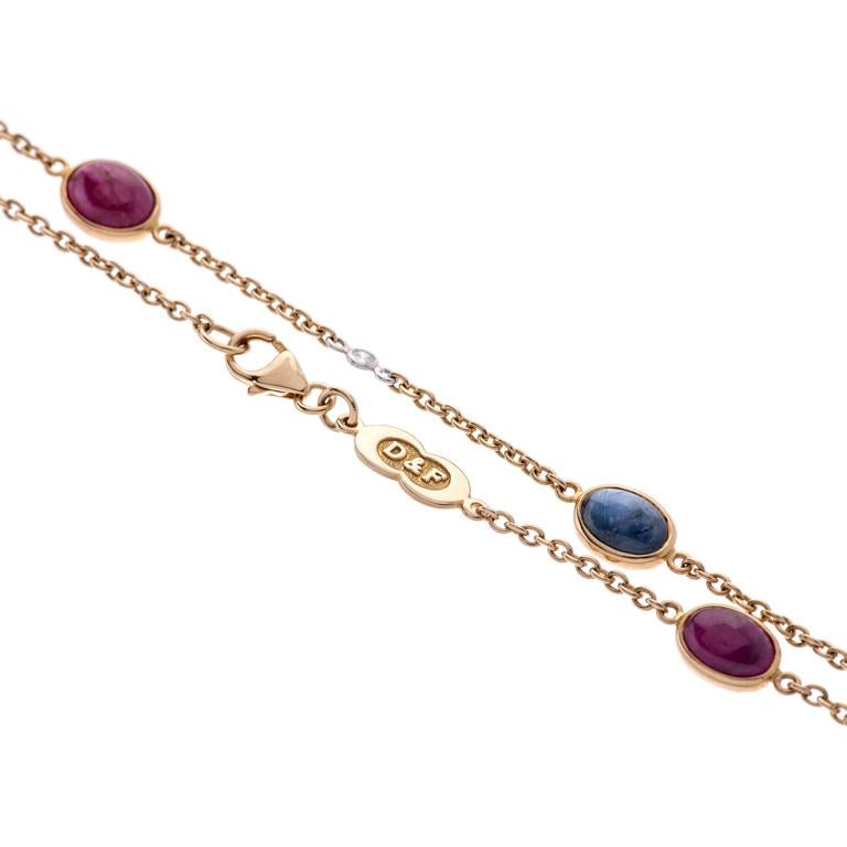 DEAKIN & FRANCIS, Piccadilly Arcade, London

Diese atemberaubende, einzigartige Halskette aus Diamanten, Rubinen und Saphiren ist eine wunderbare Ergänzung für jedes Schmuckkästchen. Dieses Collier besteht aus vier Cabochon-Saphiren, vier