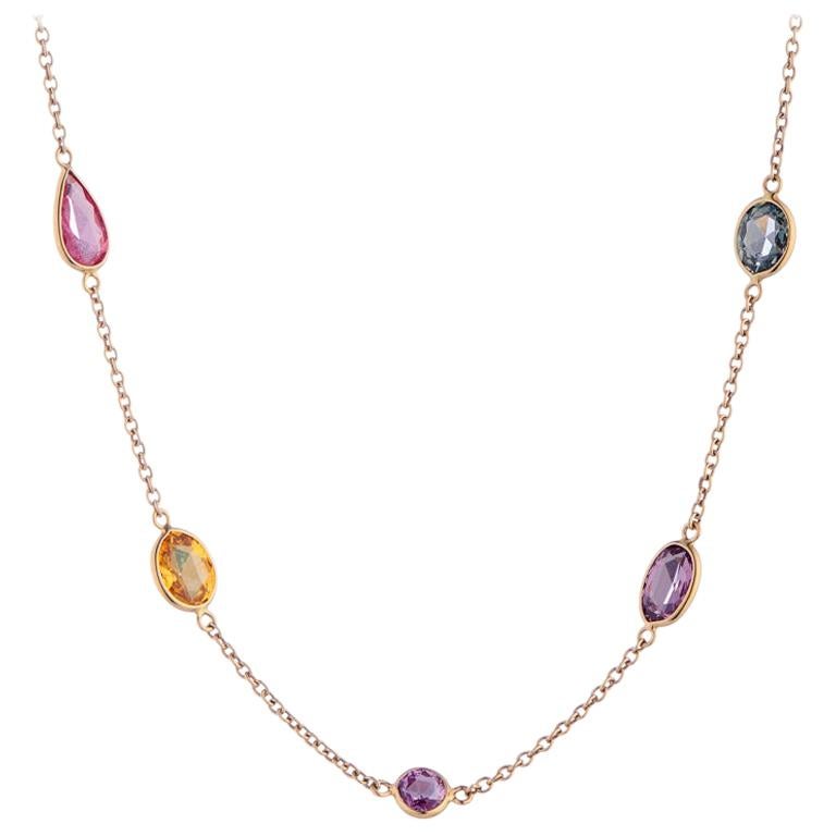 Deakin & Francis 18 Karat Yellow Gold Fancy Color and Shape Sapphire Necklace For Sale