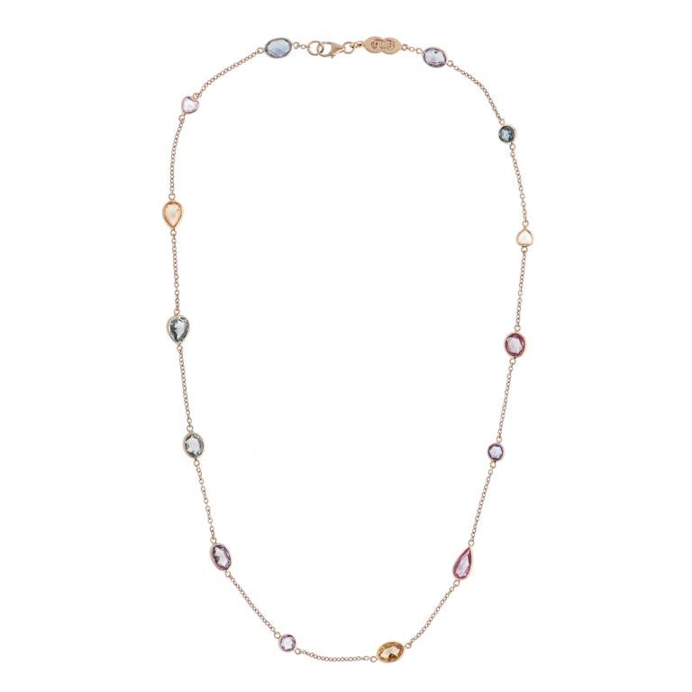 DEAKIN & FRANCIS, Piccadilly Arcade, London

Add a touch of colour to your jewellery box with this 18ct yellow gold fancy shape and fancy colour sapphire necklace. Comprising of 14 fancy colour sapphires, each once is also a fancy shape. The perfect