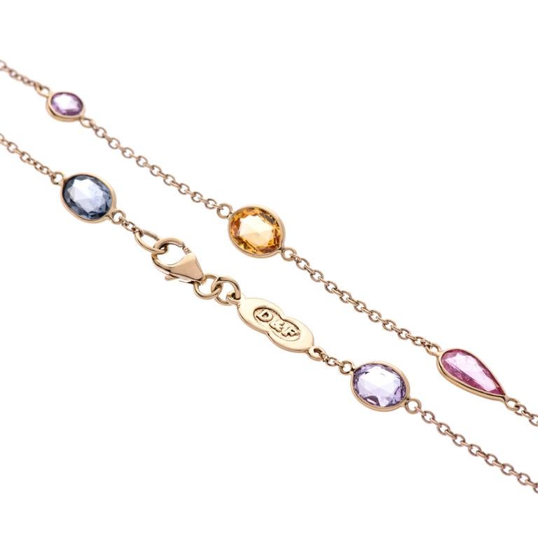 Mixed Cut Deakin & Francis 18 Karat Yellow Gold Fancy Color and Shape Sapphire Necklace For Sale