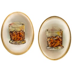 Deakin & Francis 18 Karat Yellow Gold Painted Whiskey Glass Cufflinks