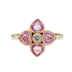 Deakin & Francis 18 Karat Yellow Gold Pink Sapphire and Diamond Cluster Ring