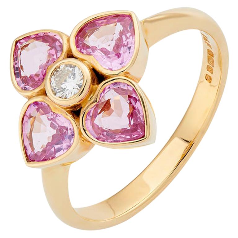 Deakin & Francis 18 Karat Yellow Gold Pink Sapphire and Diamond Cluster Ring