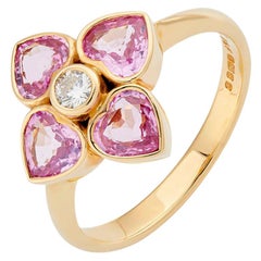 Deakin & Francis: 18 Karat Gelbgold Cluster-Ring mit rosa Saphir und Diamant