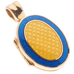 Deakin & Francis 18 Karat Yellow Gold Royal Blue and Clear Enamel Locket
