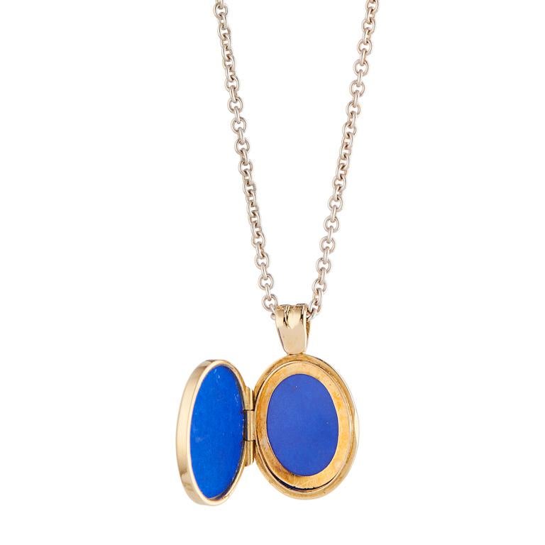 Contemporary Deakin & Francis 18 Karat Yellow Gold Royal Blue and Clear Enamel Locket For Sale