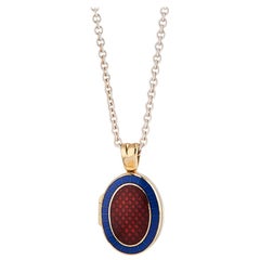 Deakin & Francis 18 Karat Yellow Gold Royal Blue and Red Enamel Locket