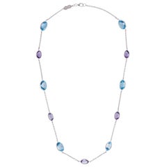 Deakin & Francis 18 Carat White Gold Amethyst and Blue Topaz Gemstone Necklace