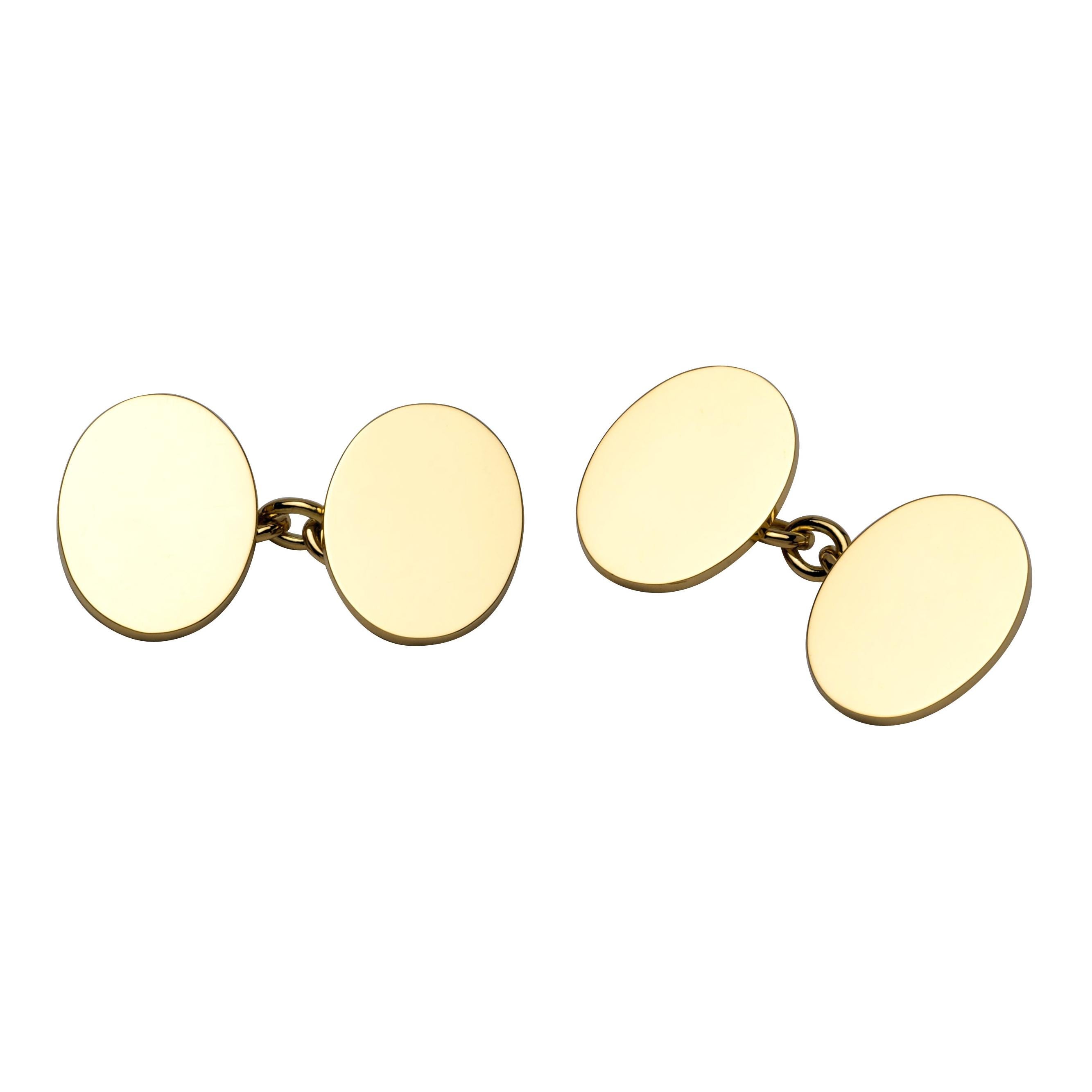 Deakin & Francis 18ct Gold Plain Oval Cufflinks With Chain Link For Sale
