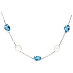 Deakin & Francis 18 Carat White Gold Blue Topaz and Pearl Necklace