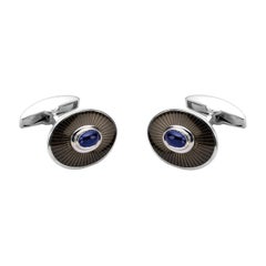 Deakin & Francis 18ct White Gold Enamel Cufflinks with Sapphire Cabochon Centre