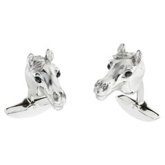 Deakin & Francis 18ct White Gold Horse Head Cufflinks with Onyx Eyes