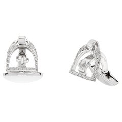 Deakin & Francis 18ct White Gold Stirrup Cufflinks with Pavé Diamond Border