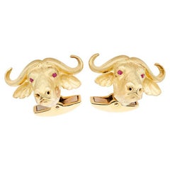 Deakin & Francis 18ct Yellow Gold Buffalo Head Cufflinks with Ruby Eyes