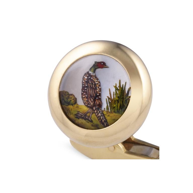 DEAKIN & FRANCIS, Piccadilly Arcade, London

Made from the finest 18ct yellow gold, these crystal cufflinks have been intricately hand-painted with a grouse and pheasant. The level of detail and accuracy is of the highest standard. These beautiful