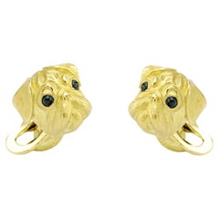 Deakin & Francis 18ct Yellow Gold Pug Cufflinks with Sapphire Eyes