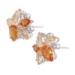 Deakin & Francis 18k White Gold Light and Dark Citrine Earrings with Diamonds