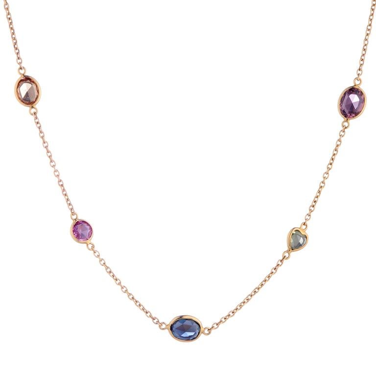 DEAKIN & FRANCIS, Piccadilly Arcade, London

Add this one of a kind necklace to your jewellery box, it is perfect for all occasions, day or night. This necklace comprises of ten fancy colour sapphires, each once is also a fancy shape. The perfect
