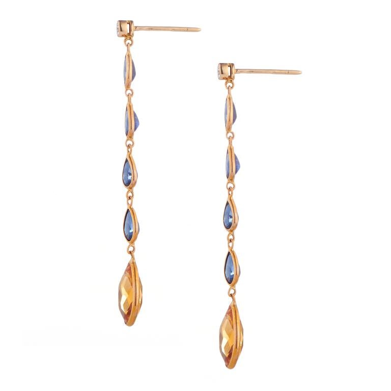 Contemporary Deakin & Francis 18 Karat Yellow Gold Diamond Sapphire and Citrine Drop Earrings For Sale