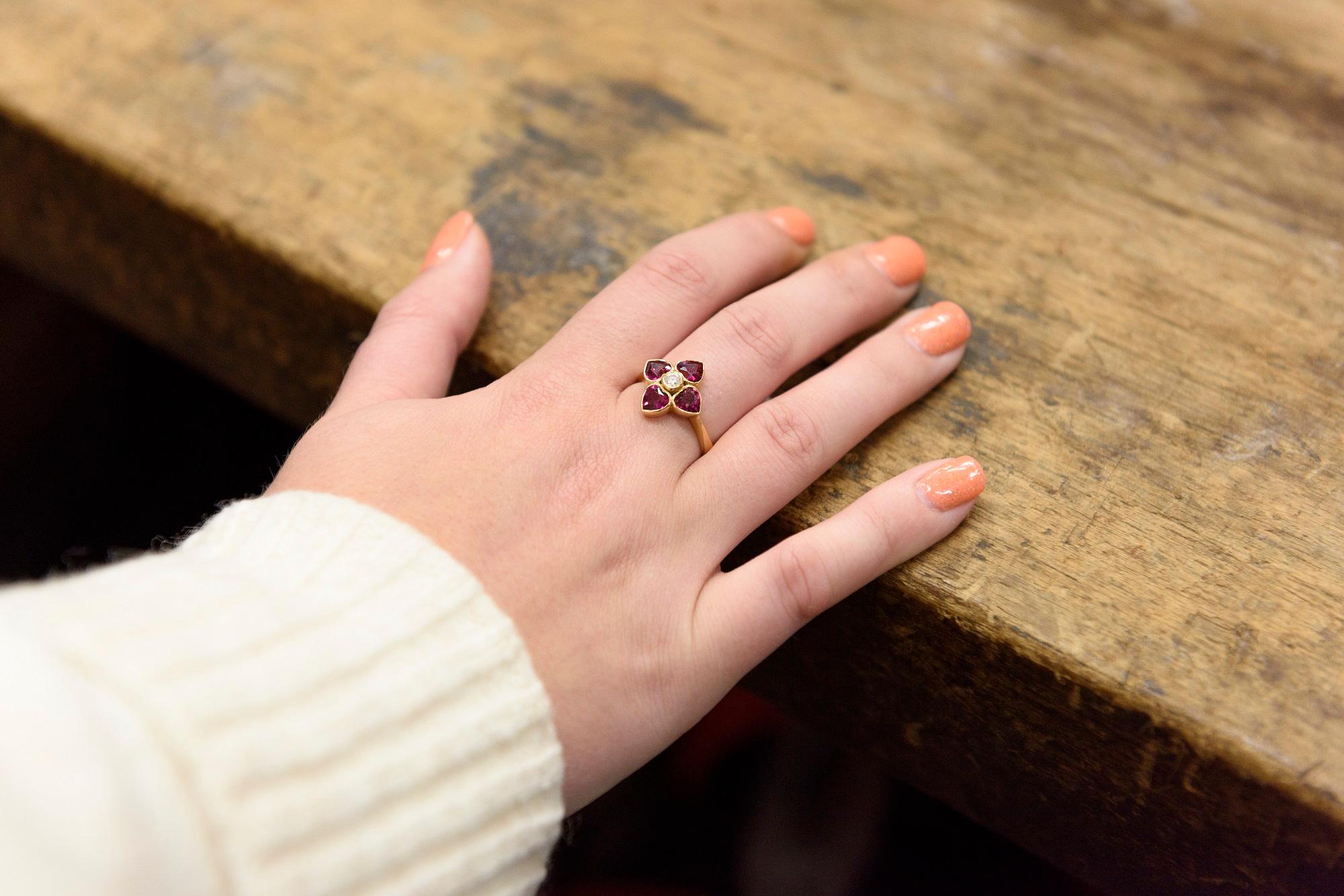 DEAKIN & FRANCIS, Piccadilly Arcade, London

This stunning 18kt gold diamond and rubelite cluster ring is the perfect gift for the lovely lady in your life! Made from the finest quality gemstones and the only one that was made it really is an item