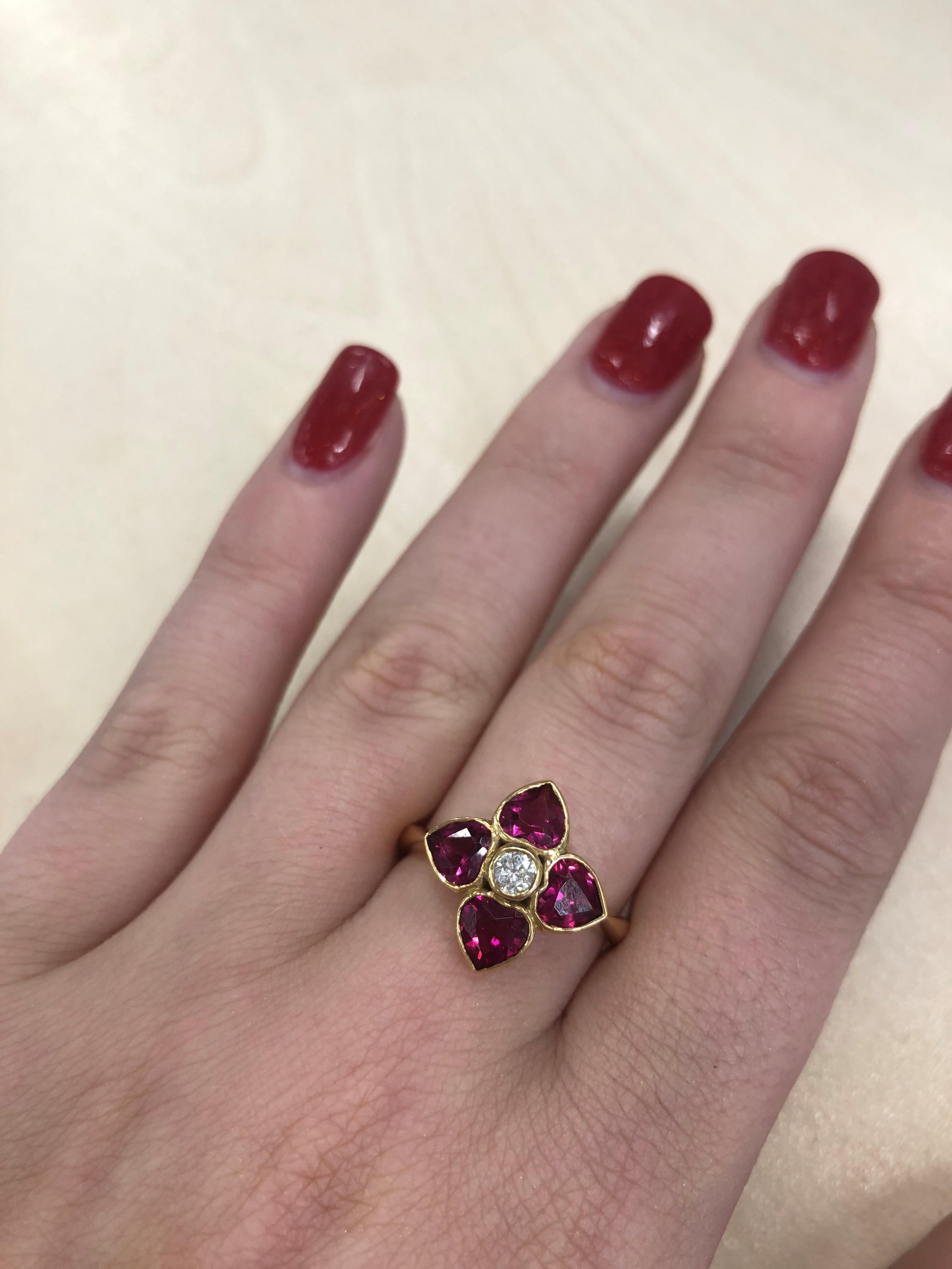 Round Cut Deakin & Francis 18 Karat Gold Rubelite and Diamond Cluster Ring For Sale