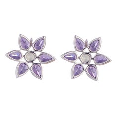 Deakin & Francis 18 Karat White Gold Amethyst and Diamond Cluster Earrings