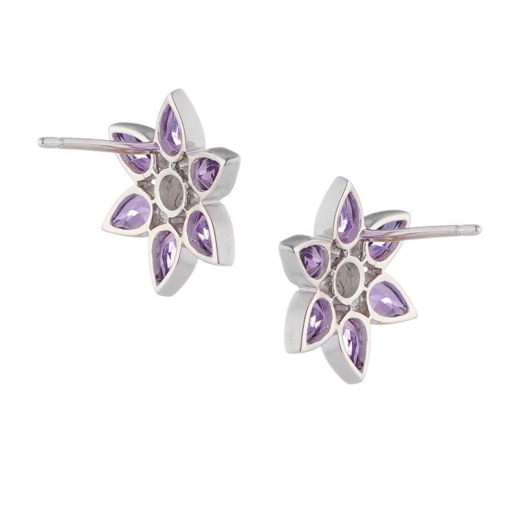 Contemporary Deakin & Francis 18 Karat White Gold Amethyst and Diamond Cluster Earrings For Sale