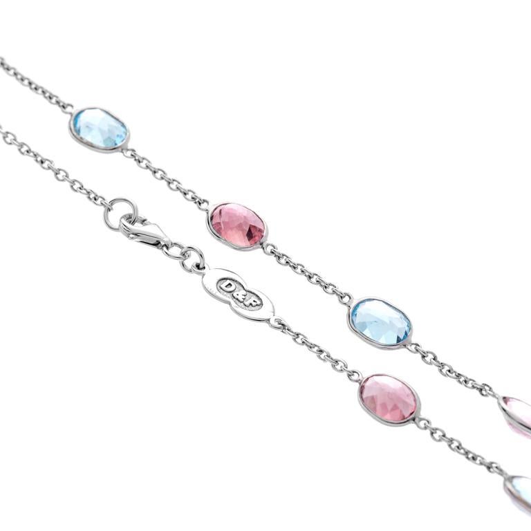 Contemporary Deakin & Francis 18 Karat White Gold Pink Tourmaline and Blue Topaz Necklace