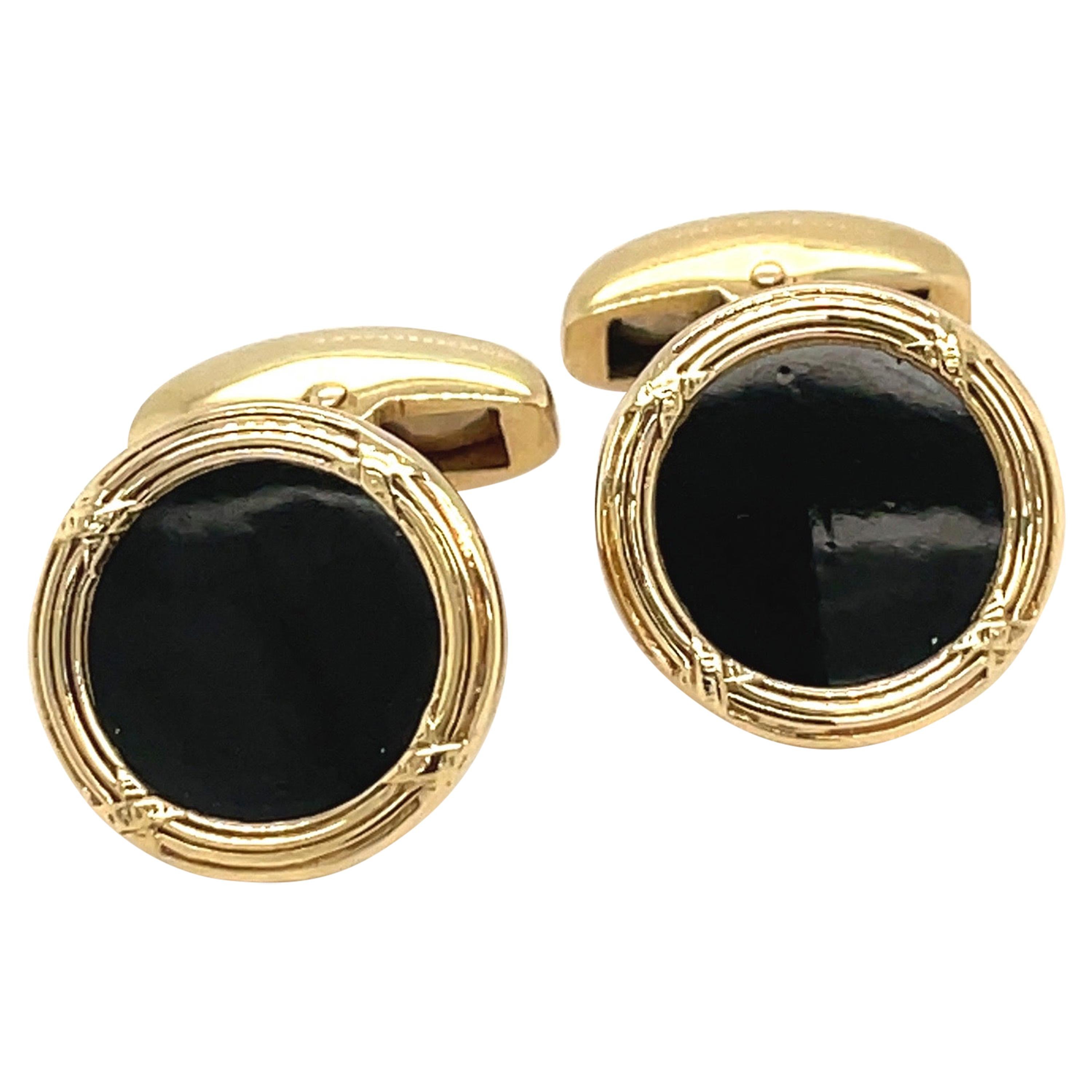 Deakin & Francis 18kt Yellow Gold & Black Onyx Cufflinks For Sale