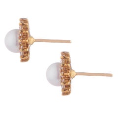 Deakin & Francis 18Kt Yellow Gold Diamond and Cultured Pearl Cluster Earrings
