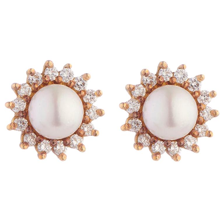 Deakin &amp; Francis Cluster-Ohrringe aus 18 Karat Gelbgold mit Diamanten und Zuchtperlen