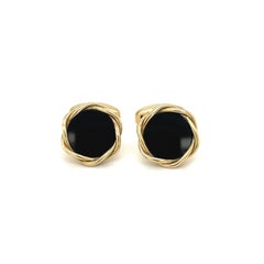 Deakin & Francis 18KT Yellow Gold Onyx Cuff Links with Twist Bezel
