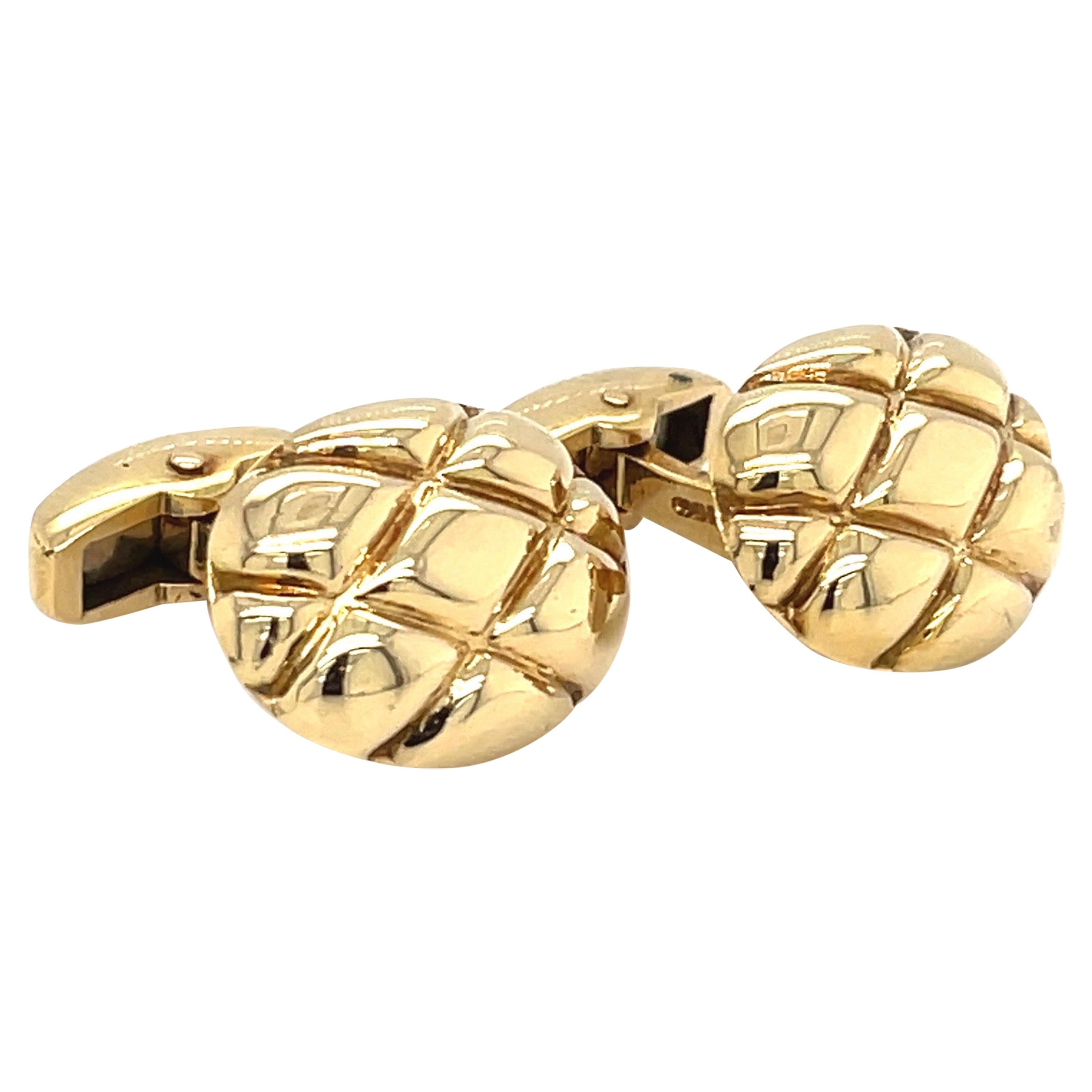 Deakin & Francis 18kt Yellow Gold Oval Quilted Lattice Cuff Links For Sale