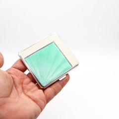DEAKIN & FRANCIS 1935 Birmingham Guilloche Green Enamel Box en argent sterling 925